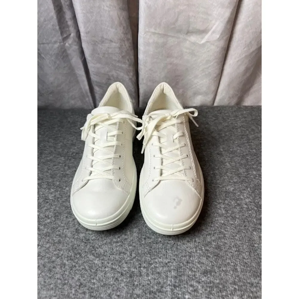 ECCO Shoes Womens 38 Soft Classic Casual Sneakers White Leather Lace Up Low - Picture 2 of 10